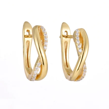 Gilded Twisted Knot Diamond-studded Hoop Earrings