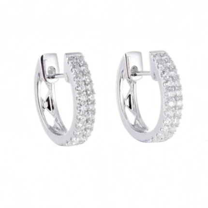 Silver Full-Diamond Crescent Hoop Earrings