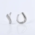 Silver Full-Diamond Crescent Hoop Earrings - Image 2